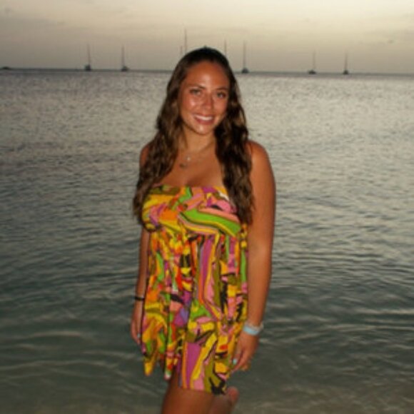 S/W/F Birds of Paradise strapless abstract cotton babydoll tropical Mini Dress M - Picture 12 of 13